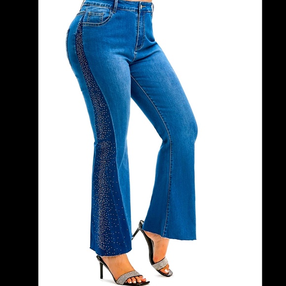 Rosegal Blue Flare Jeans with Glitter Detail - Picture 1 of 9